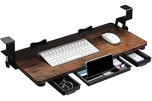 TECLUK Keyboard Tray Under Desk with Drawer, Large Size 26.77" X 11.81" Keyboard Tray with C Clamp-on Mount Easy to Install,c
