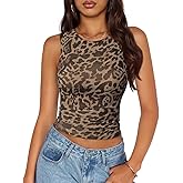 ZESICA Women's 2026 Summer Sleeveless Floral Tank Tops Mesh Y2K Crop Going Out Outfits Beach Vacation Trendy Clothes