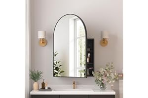 Medicine Cabinets for Bathroom, Black Arched Medicine Cabinet Recessed or Surface Wall-Mounted,Modern Bathroom Vanity Mirror 