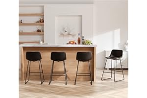 HeuGah Bar Stools Set of 4,Faux Leather Counter Height Bar Stools,26" Bar Chairs with Back,Modern Counter Stool for Kitchen Island