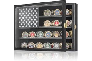 Kacorn Coin Display Case 14.8"x10.8" Military Challenge Coin Holder Wooden American Flag Medal Poker Chip Wall Decor Gift for Collector, Grandfathers, Fathers, Comrade-in-arms