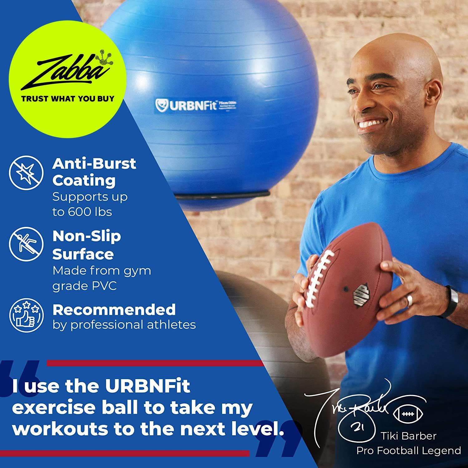 URBNFit Exercise Ball (Multiple Sizes) for Fitness, Stability, Balance & Yoga Ball - Workout Guide & Quick Pump Included - Anti Burst Professional Quality Design: Sports & Outdoors