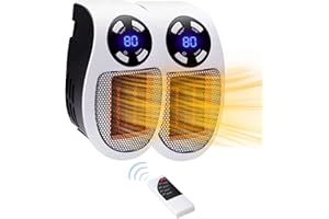 TUWABEII Space Heaters for Indoor Use, 500W Electric Alpha Heater Plug in Wall, Smart Wall Outlet Portable Ceramic Heaters with Adjustable Thermostat, Timer and Led Display for Bedroom Tent (2Pcs, White)