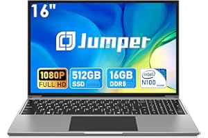 jumper 16 Inch Laptop, 16GB RAM 512GB SSD, Laptops Computer with 12th Intel N100 CPU(3.4GHZ), 1080P FHD IPS Display（1920x1200）, 2.4G/5G WiFi, 4 Stereo Speakers, Cooling System, 38WH Battery, Type-C.