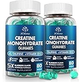 HMone Creatine Monohydrate Gummies - 5g for Men & Women, 160 Count and Creatine Chewable Supplements for Muscle Gain, Muscle Strength, Energy Boost, and Muscle Builder, Sugar Free, Vegan (Blueberry)