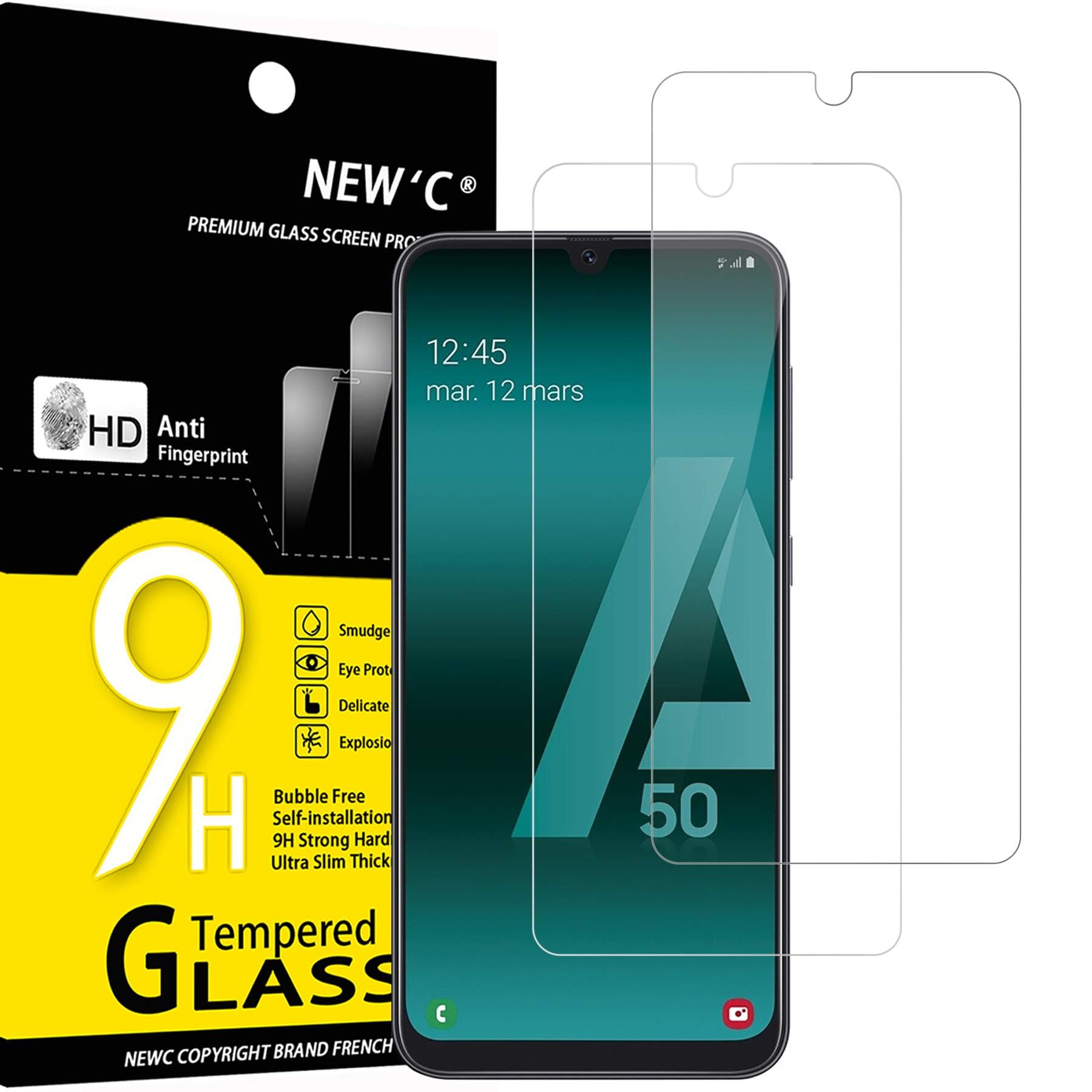 NEW'C 2 Pack Designed for Samsung Galaxy A50 (SM-A505F), Screen Protector Tempered Glass, Case Friendly Anti Scratch Bubble Free Ultra Resistant