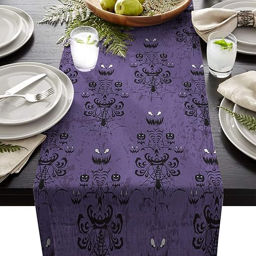 Amazon Com Artshowing Halloween Table Runner Party Supplies Fabric Decorations For Wedding Birthday Baby Shower 13x70inch Haunted Mansion Home Kitchen