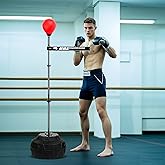360°Spinning Bar Boxing Red Speed Trainer Free Standing Punching Bag Adjustable Height Ideal for Adults and Youth Enhance Reflexes and Boxing Skills