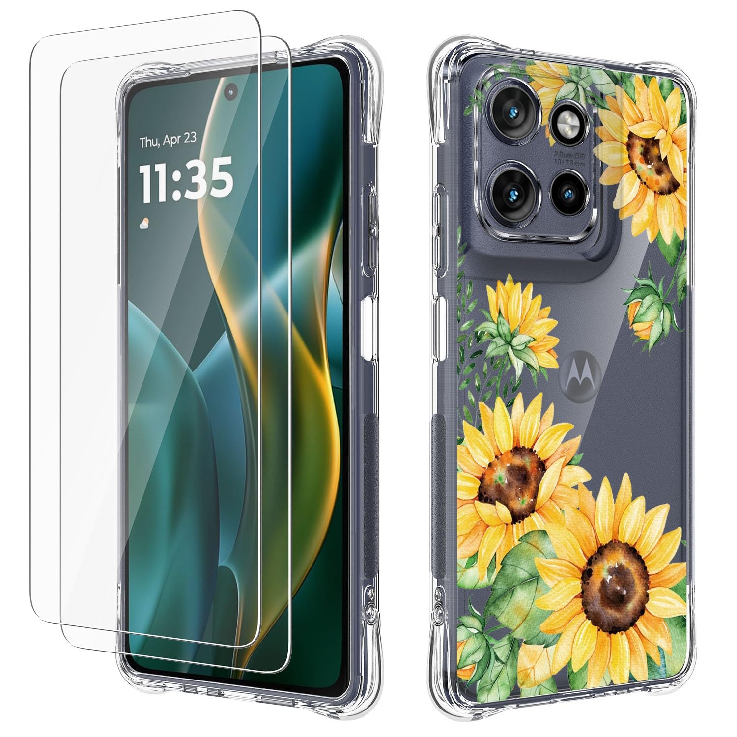 FollmeAir for Motorola Moto G 5G 2025/2026 Case+Screen Protector,Slim Flexible TPU for Girls Women Reinforced Corners Shock Absorption Soft Cover for Moto G Play 2026 Phone Case(Sunflower/Yellow)