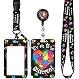 Whaline Autism Awareness ID Badge Holder with Retractable Reel Inspirational Hearts ID Holder with Breakaway Lanyards for Autistic Pride Day Office School Hospital Gifts Supplies