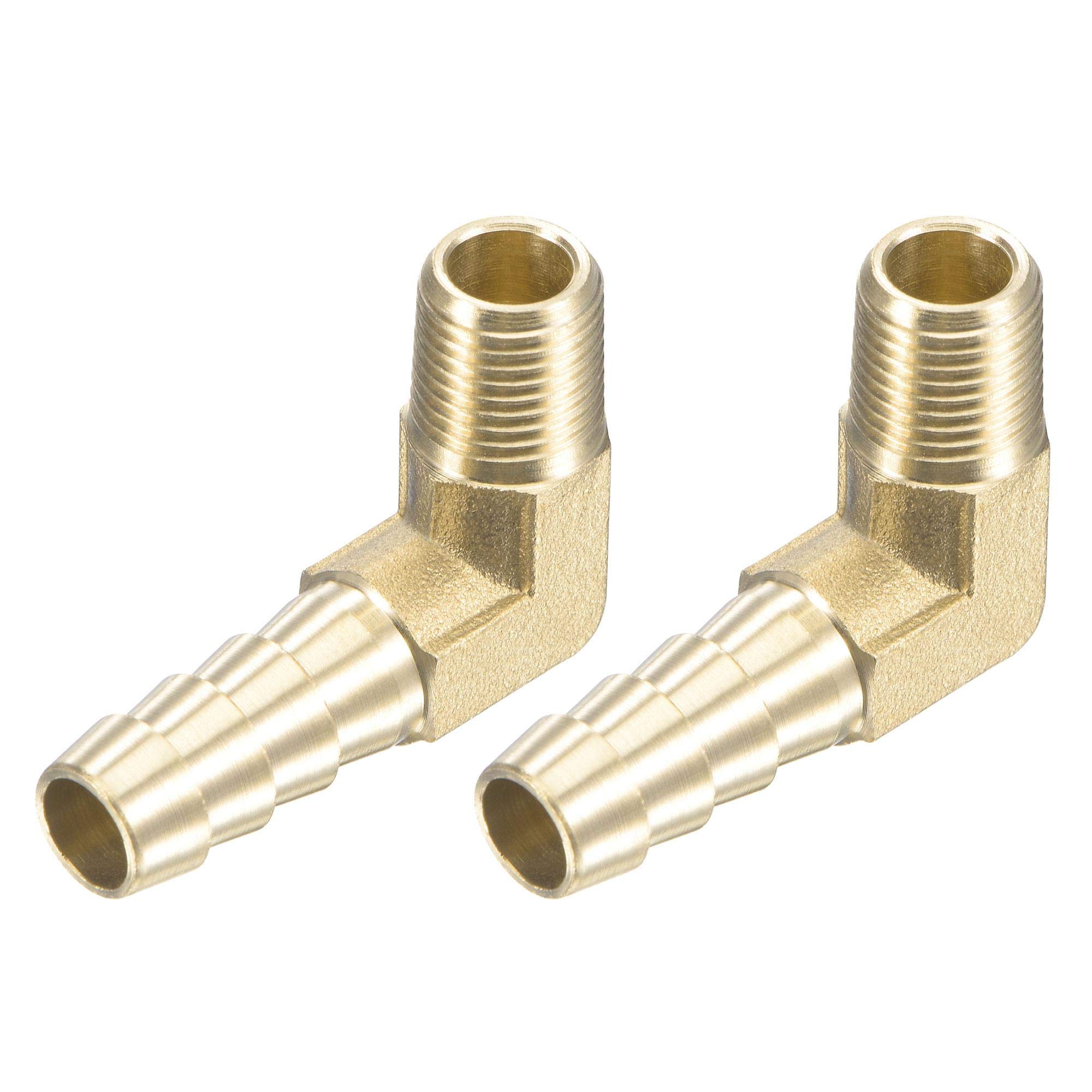 sourcing map Brass Hose Barb Fitting Elbow 5/16 Inch x 1/8 NPT Male Thread Right Angle Pipe Connector, Pack of 2