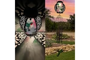 MEETJOYANCY Solar Wind Chimes for Outdoor, Hummingbird Garden Decorations Memorial Wind Chimes Deep Tone, Sympathy Windchimes with Detachable Solar Lanterns for Garden Décor, Gifts for Mom,Grandma-Hummingbird