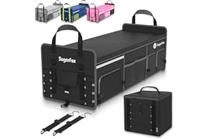 SUGARFOX Bold Color Block Trunk Organizer | 95L, 35"x13.8"x11.8" | Dedicated Shoe Storage & 26L Ice Pack | Foldable for SUV/Car/Jeep | Stylish Gift & Essential Car Accessories for Drivers - Black-X212