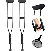 KMINA Underarm Crutches for Adults, Padded Handle, Black, Size M (2 Units) | Height Adjustable with One Button, Nine Settings, Washable Removable Cushions, Non Slip Tips, Aluminum, Made in Europe