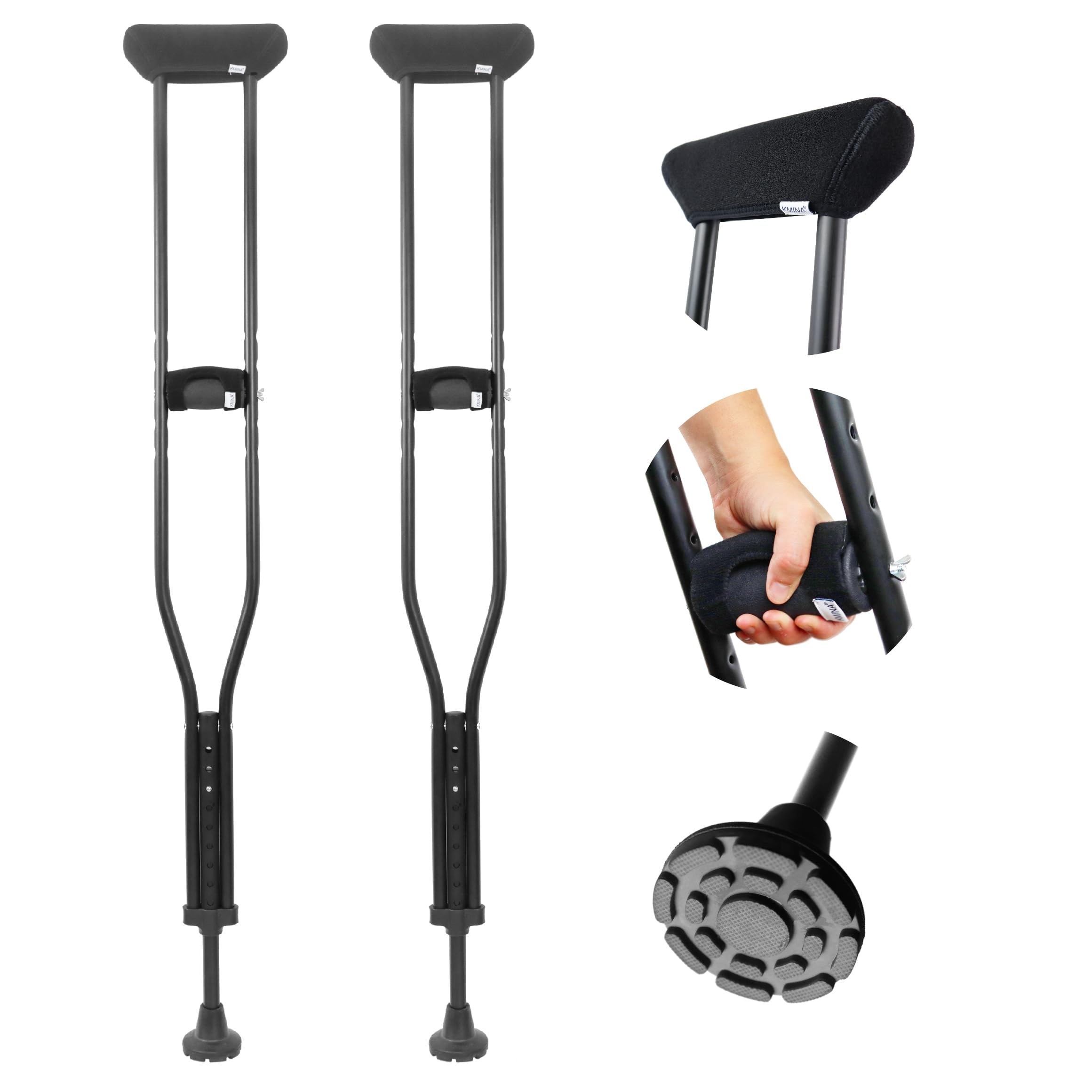 Photo 1 of ***PARTIAL SET***KMINA - Crutches for Adults (x2 Units, Size L), Underarm with Pads, Aluminum Adjustable Walking - Made in Europe