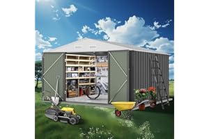 JoanKaren Outdoor Storage Shed 12x10 FT, Galvanized Steel Garden Shed with Lockable Double Doors, Waterproof Tool Shed for La
