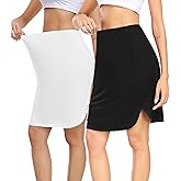 Wikoan 2 Pcs Women Half Slip for Under Dresses Lace Trim Short Under Slips Dress with Side Slit for Underskirt S-3XL