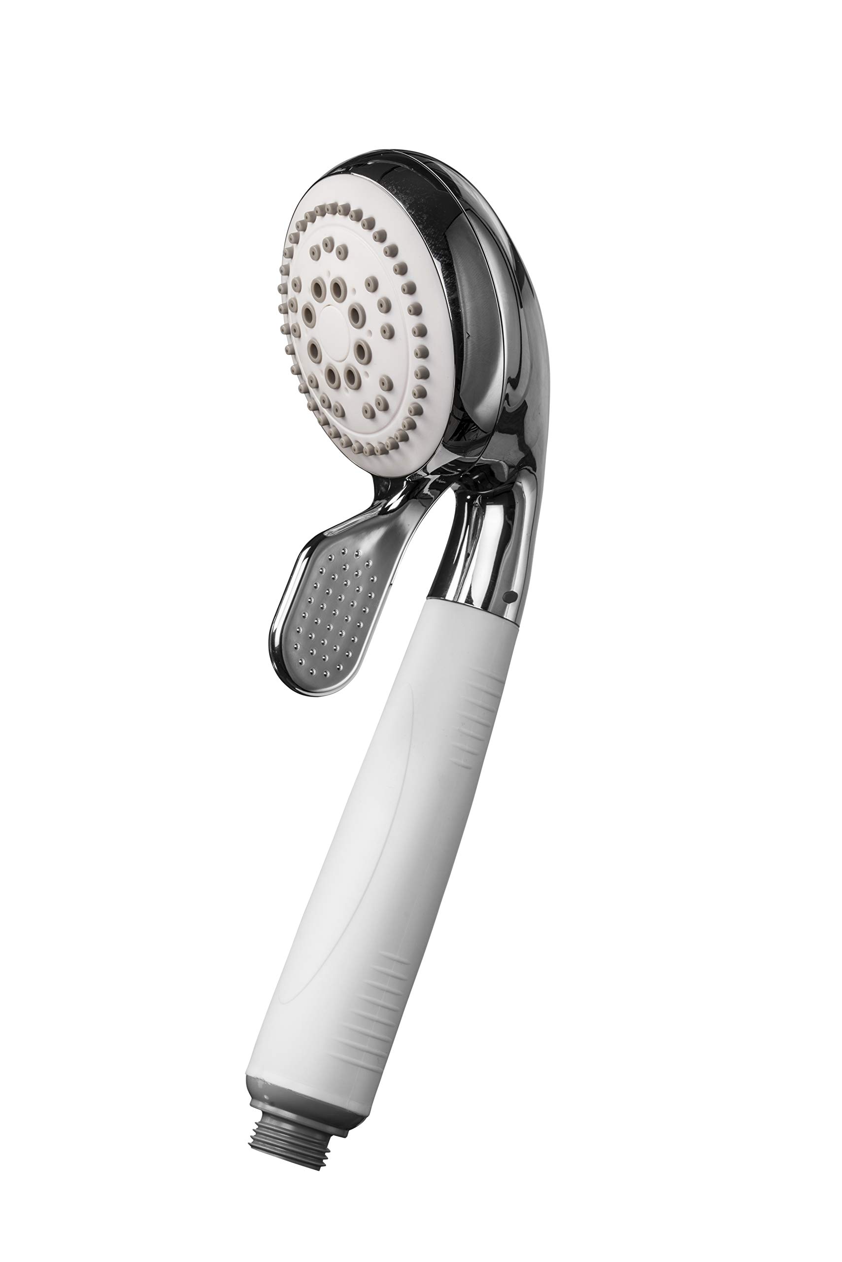 Croydex Assistive Four Function Shower Head with Rubber Handle for Increased Grip - Chrome and Silver, Eco Water Saving Feature, 85mm Diameter Shower Spray