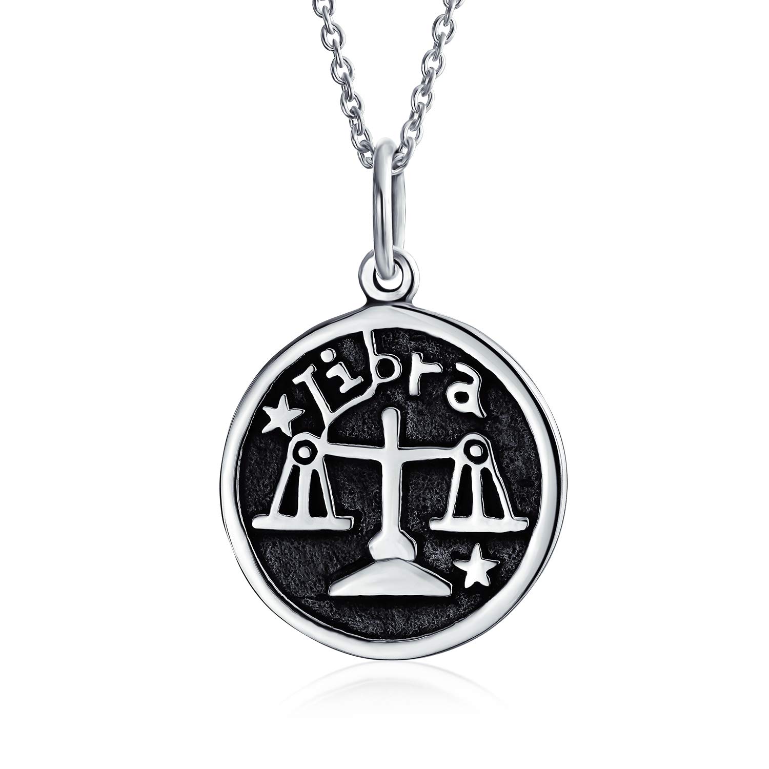 Bling Jewelry Libra Zodiac Sign Astrology Horoscope Round Medallion Pendant For Men Women Necklace Antiqued Sterling Silver — image 1