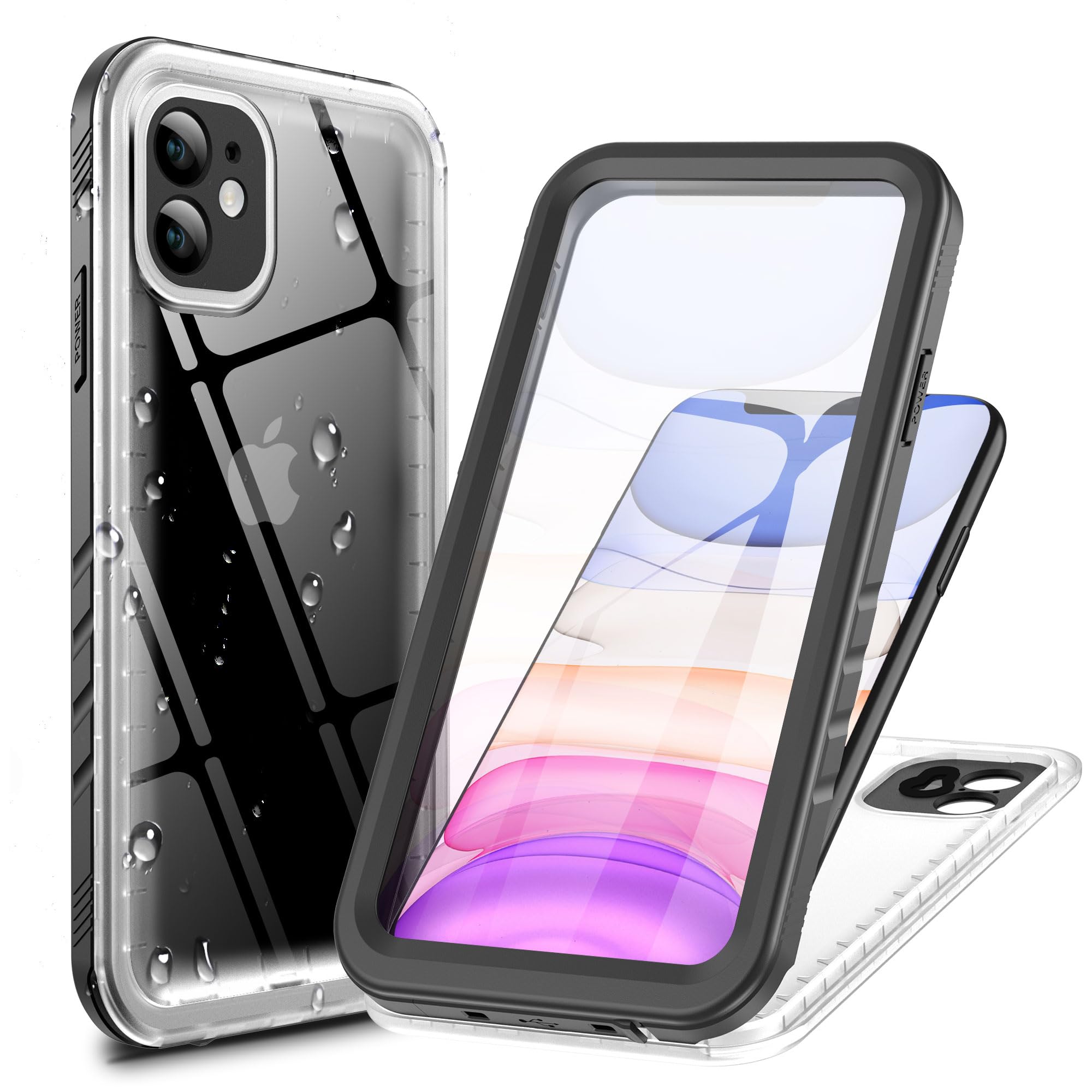 Cozycase Military Shockproof IP68 Waterproof Case for iPhone 11 Clear Heavy Duty 360 Full Body Built In Screen Camera Protector Front Back Cover Double Dustproof Hard 11 Tough Protective Bumper Case