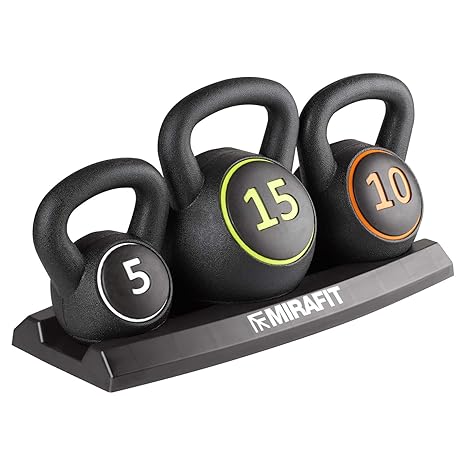 Mirafit 3-teiliges Kugelhantel-Gewichtsset mit Aufsteller - 5, 10 und 15 lb (2,2/4,5/6,8 kg)