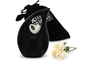 Teardrop Urn Black Matte in Small/Mini/Tiny or Medium Size for Human Ashes (3 Inches Tall and 2-3 Teaspoons of Capacity) - Un