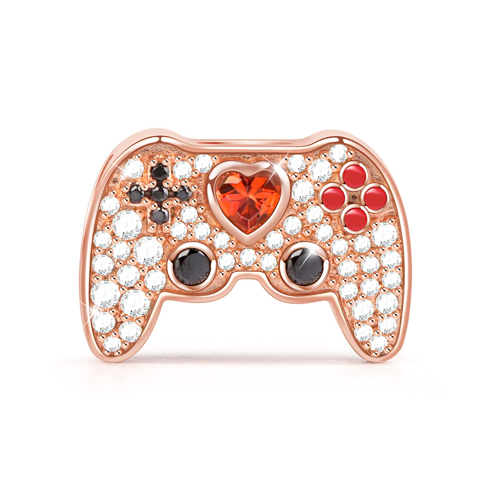 GNOCE Gamepad Charm Bead Sterling Silver Game Player Rose Gold Charms with CZs fit Bracelet/Necklace Jewellery Gift for Women