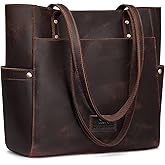 S-ZONE Genuine Leather Tote Bag Large Shoulder Purse Work Vintage Handbag for Women