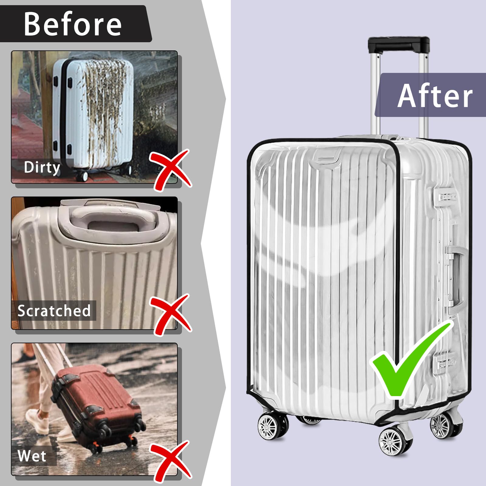 Yotako Clear PVC Suitcase Cover Protectors 30 Inch Luggage Cover Protectors for Wheeled Suitcase 30''