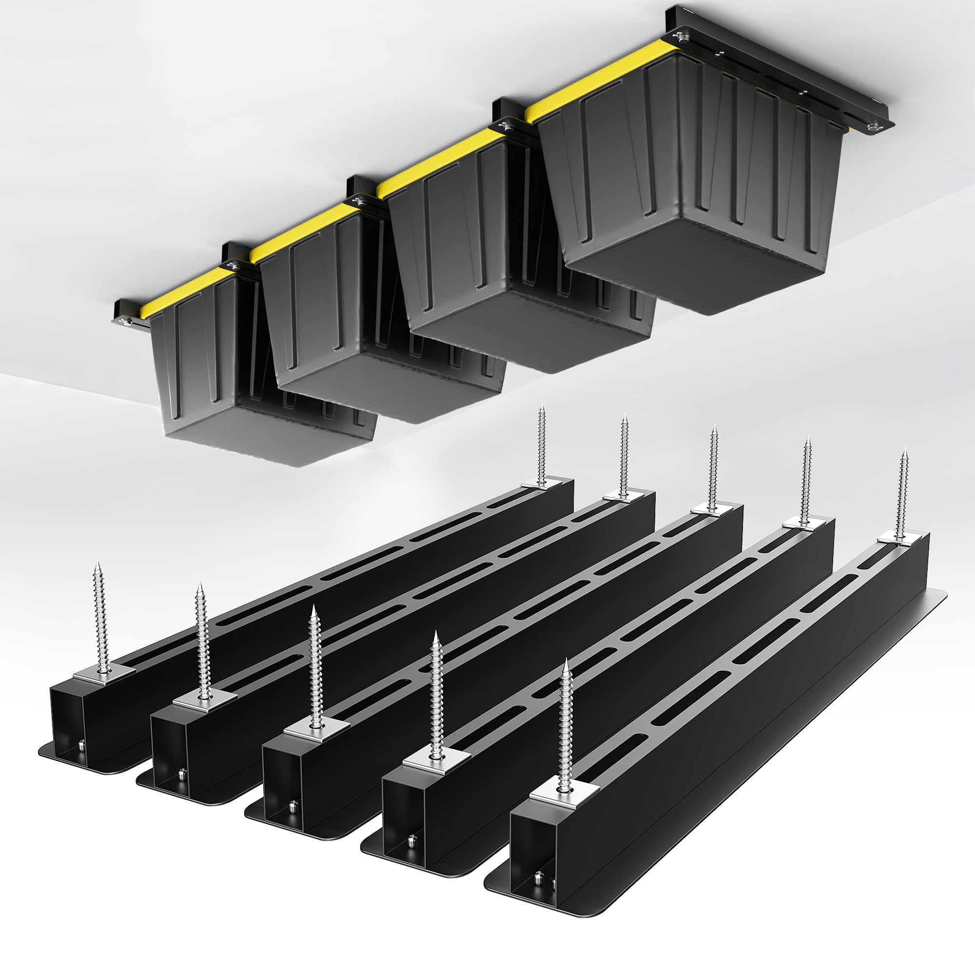 Photo 1 of EVERHANGER Ceiling Storage Rack, Heavy Duty Overhead Garage Storage Rack, Adjustable Ceiling Bin Storage System, 5 Sets for 4 Bins, 26 Inch