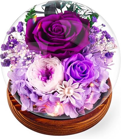 Touloube Preserved Rose in Glass Dome Purple Forever Flower Gift