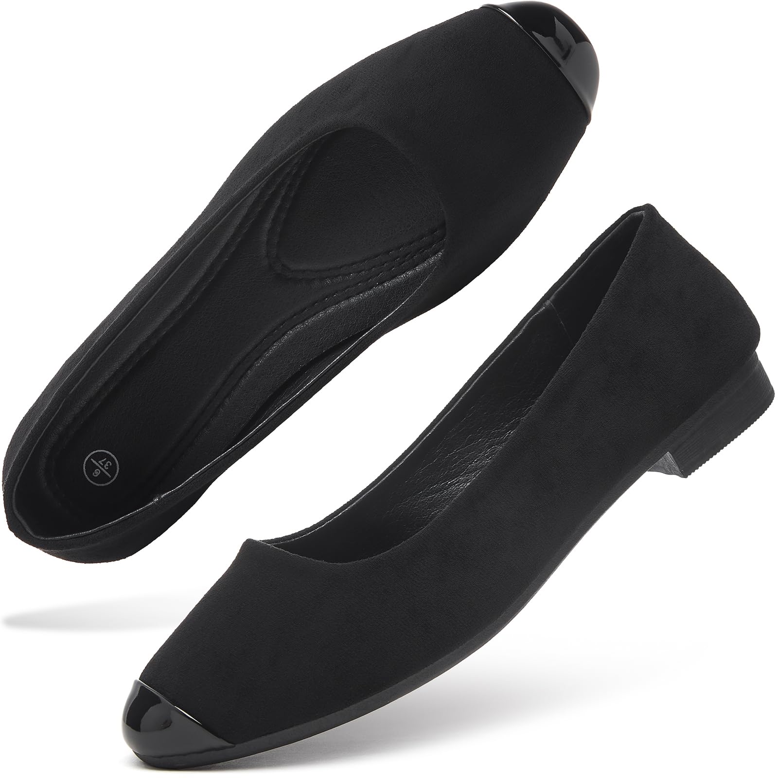 hash bubbie Women's Flats Shoes Ballet Flats Womens Round Toe Memory Foam Comfortable Dress Shoes Faux Suede Slip on Loafers for Women