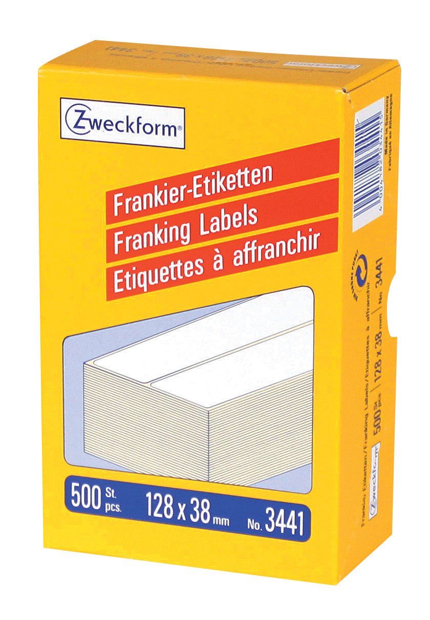 Avery Zweckform 3441 Franking Labels 128 x 38 mm 1 Pack of 500 Labels White