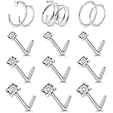 Lsnevsie 24G 22G 20G Super Thin Nose Rings Hoops Piercing Jewelry for Women 316L Stainless Surgical Steel Round Diamond CZ Nose Rings Studs Nostril Piercing Jewelry for Women Men Silver Black Gold