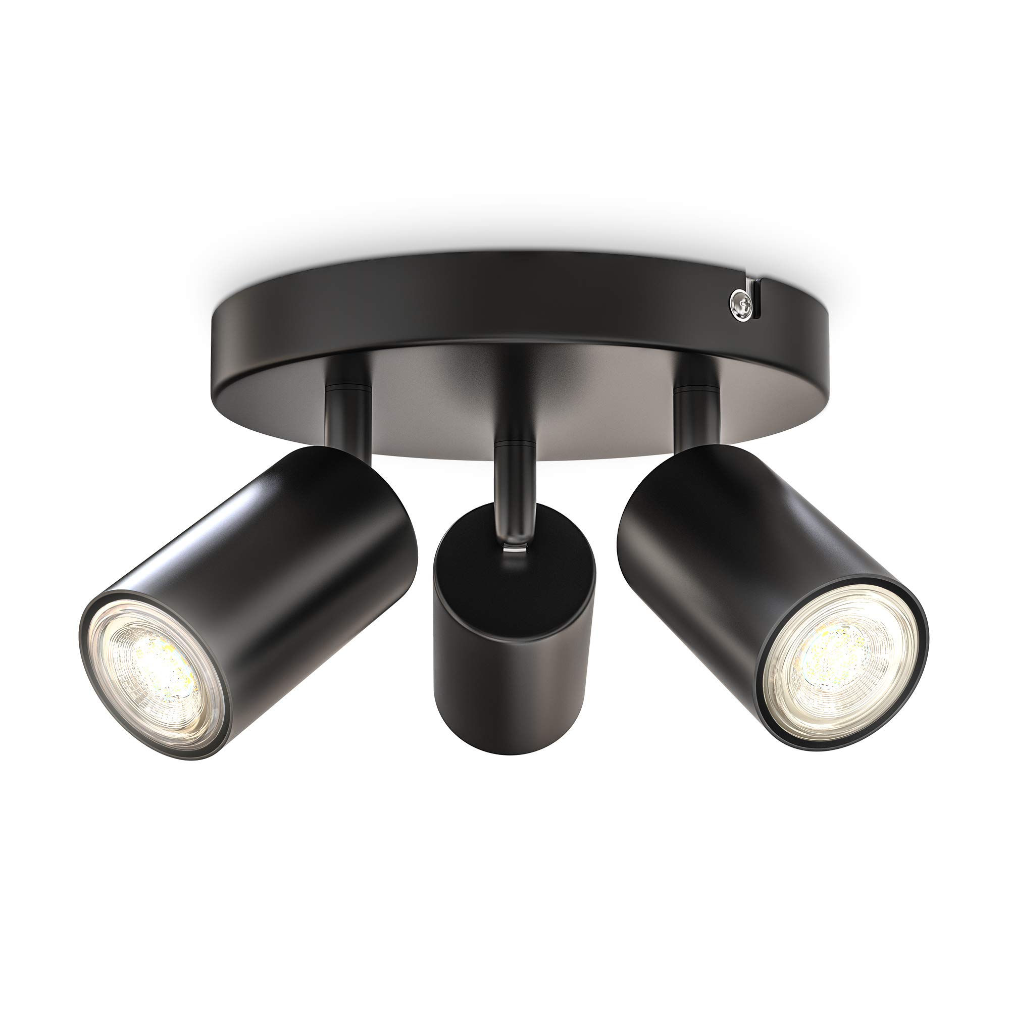 B.K.Licht Ceiling Light, 3 Rotatable Spots, GU10 Sockets, Bulbs not Included, Spotlight for Kitchen, Dining Room, Bedroom, Metal Spotlight Ceiling Lamp, Flexible Design IP20 230V, 9/19 cm, Black