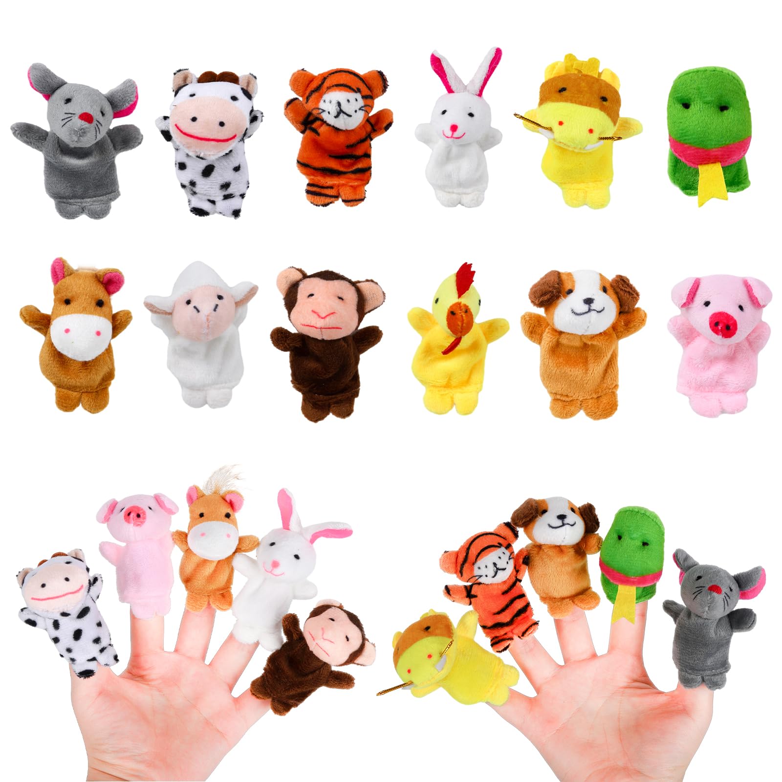 12Pcs Mini Plush Animal Finger Puppets, 12 Style Cartoon Small Hand Puppet Toy, Mini Plush Figures, Finger Doll Props, Baby StoryTime Playtime, Birthday Party Bag Fillers, for Kids Toddlers
