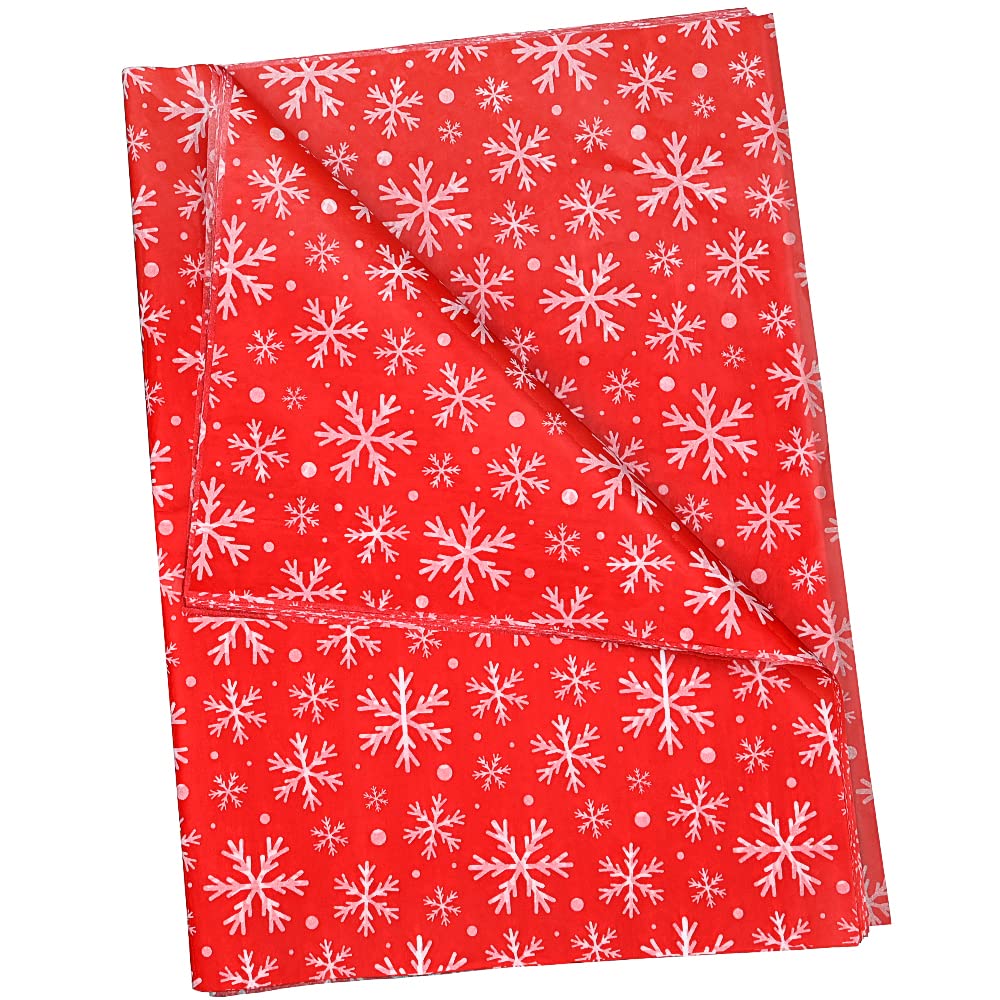 ADQUATOR 50 Sheets Red Tissue Paper with White Snowflake,50 * 35cm Wrapping Paper for Valentine's Day and DIY Gift Decorations(Red with White)