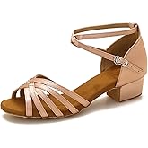 Yokala Ballroom Latin Salsa Dance Shoes Women Low Heel Practice Dancing Sandals for Social Dance Beginner S04 (6,Nude-1.5 Inch Heel)