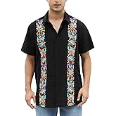 Mexican Shirts for Men Guayabera Embroidered Traditional Fiesta Button Up Collared Short Sleeve Shirt