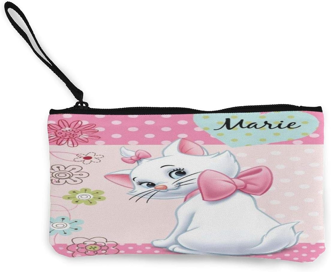 Cash Purse, Cell Phone Super Large Capacity Canvas Bag with Handle, Personalized Cosmetic Pencil Case/Pen Box/Storage Bag-Aristocats Marie Cat Pink