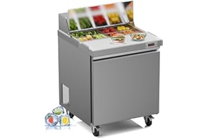 FERUEO 29’’ W Commercial Refrigerator Sandwich Salad Prep Table Refrigerators 1 Door with 8 Pans, Prep Station Fridge for Restaurant, Bars, Shops