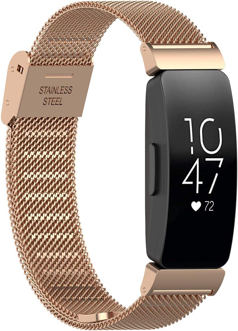 XIHAMA Strap compatible for Fitbit Inspire & Fitbit Inspire HR, Women Men Stainless Steel Replacement Band Quickfit Wristband (rose gold)