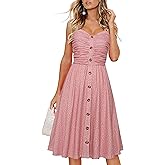 Drimmaks Women's Summer Casual Dress Florals Buttons Down Ruched Sweetheart Neck Sleeveless Midi Sundress