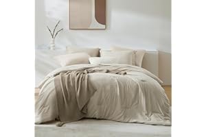 WRENSONGE Light Oatmeal Queen Comforter Set, 7 Pieces Soft Microfiber Comforters Queen Size with Fitted Sheet, Flat Sheet, 2 Pillow Shams, and 2 Pillowcases- Warm Bedding Sets Queen for All Season