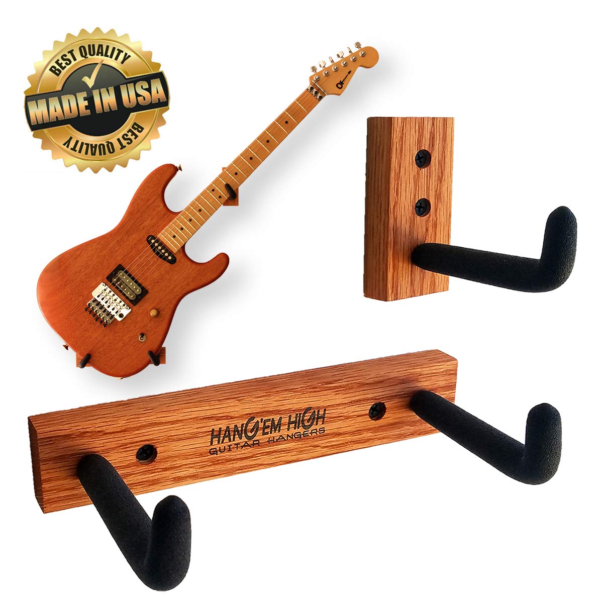 Classic Finish Angled Guitar Wall Hanger Display for Electric and Thin