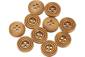 HARFINGTON 10pcs 24L DIY Sewing Buttons 5/8"(15mm) Wooden Round Flat 4-Hole Craft Replacement Buttons for Sewing Clothing Han