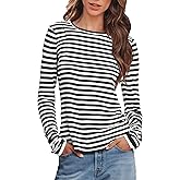 Fanway&EC Women's Basic Long Sleeve Striped T Shirts Casual Crewneck Blouses Tunic Tops