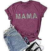 Baseball Mama Shirts Women Game Day Tshirt Funny Letter Print Baseball Mom Shirt Casual Leopard Mama Graphic Tees Tops