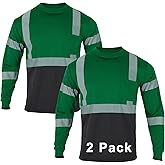 FONIRRA 2 Pack High Visibility Safety Shirt for Men Reflective Class 2 ANSI Hi Vis Work shirt Long Sleeve(2 Green)