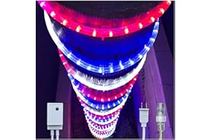 Russell Decor 50ft Red White Blue LED Rope Lights with Patriotic Lights with 4-Level Dimmable Controller Outdoor for Patriotic 4th of July Memorial Day Decor Patio Deck Flexible Lights